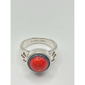 Kameleon Sterling Silver Ring With Red Coral/Carnelian Stone Vintage Size 8 Desi